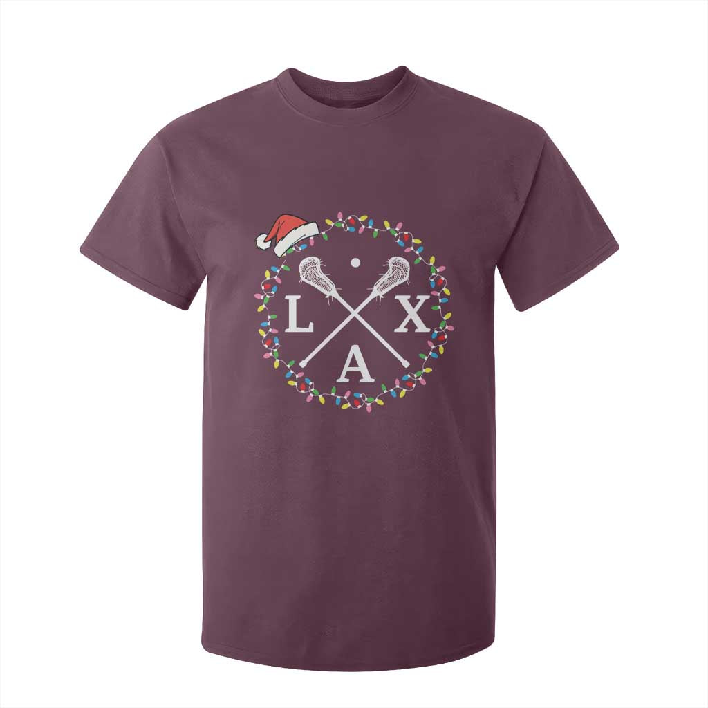 Funny Christmas Lacrosse Lax Stick Santa Hat T Shirt For Kid TS11 Maroon Print Your Wear
