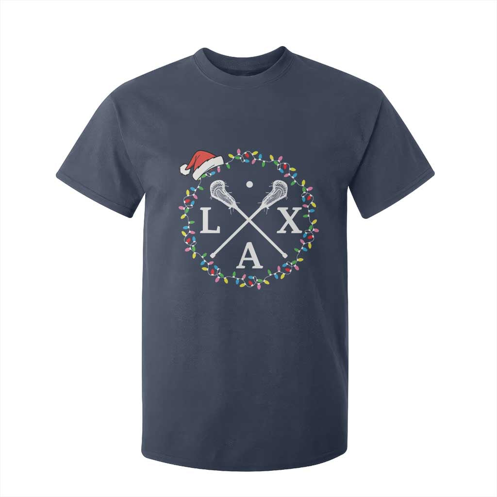 Funny Christmas Lacrosse Lax Stick Santa Hat T Shirt For Kid TS11 Navy Print Your Wear