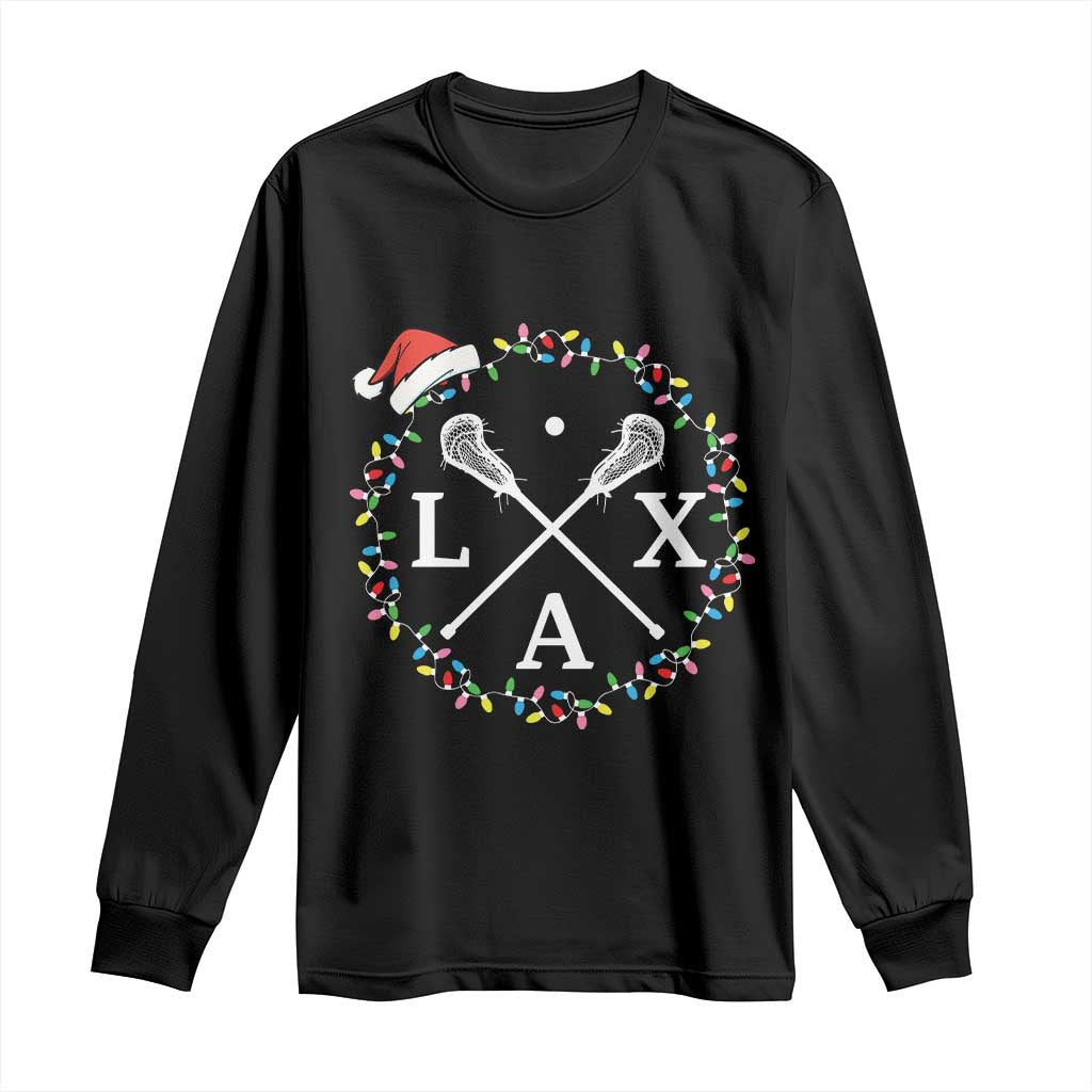 Funny Christmas Lacrosse Lax Stick Santa Hat Long Sleeve Shirt - Print Your Wear