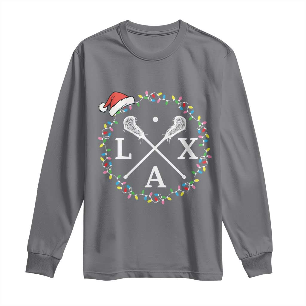 Funny Christmas Lacrosse Lax Stick Santa Hat Long Sleeve Shirt - Print Your Wear