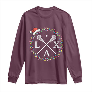 Funny Christmas Lacrosse Lax Stick Santa Hat Long Sleeve Shirt TS11 Maroon Print Your Wear