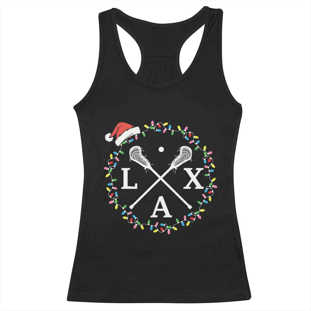 Funny Christmas Lacrosse Lax Stick Santa Hat Racerback Tank Top TS11 Black Print Your Wear
