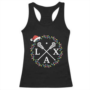 Funny Christmas Lacrosse Lax Stick Santa Hat Racerback Tank Top TS11 Black Print Your Wear