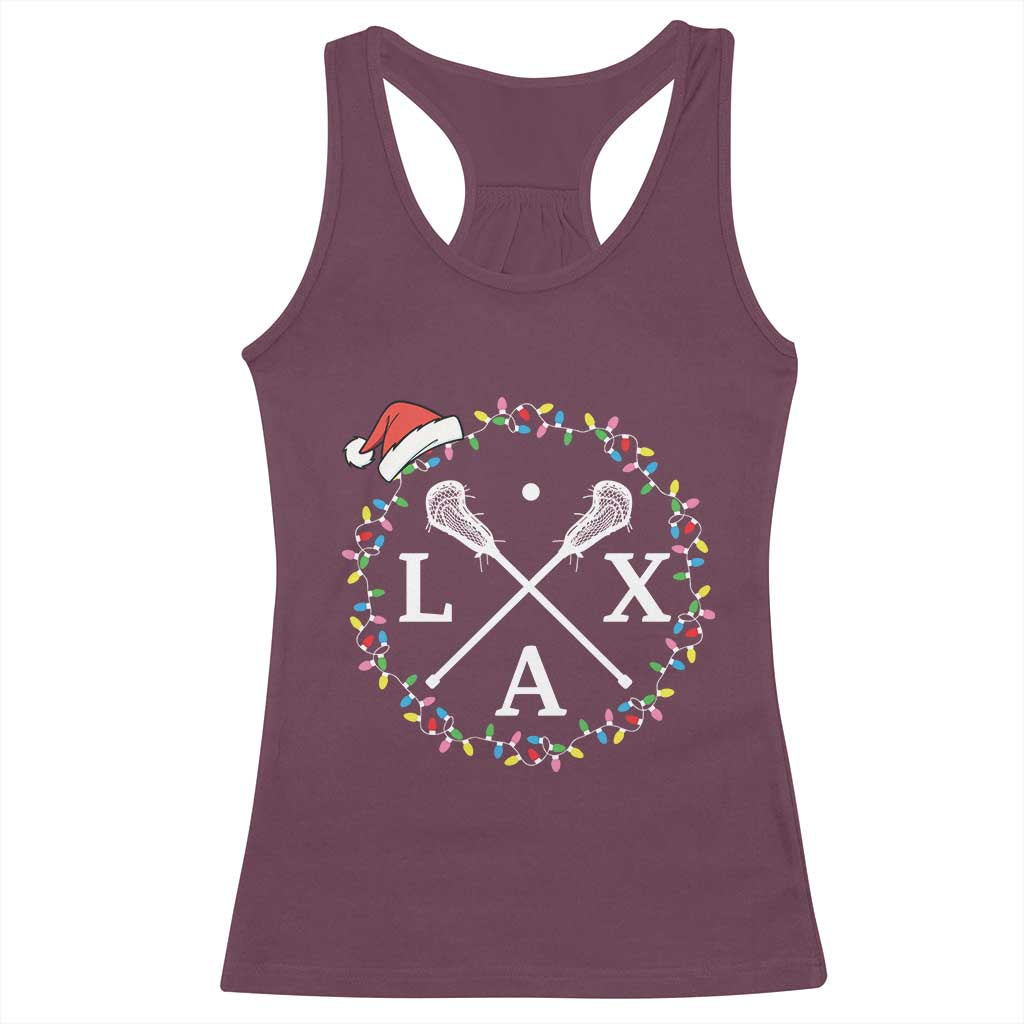 Funny Christmas Lacrosse Lax Stick Santa Hat Racerback Tank Top TS11 Maroon Print Your Wear