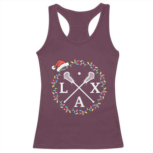 Funny Christmas Lacrosse Lax Stick Santa Hat Racerback Tank Top TS11 Maroon Print Your Wear
