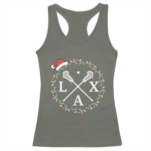 Funny Christmas Lacrosse Lax Stick Santa Hat Racerback Tank Top TS11 Military Green Print Your Wear