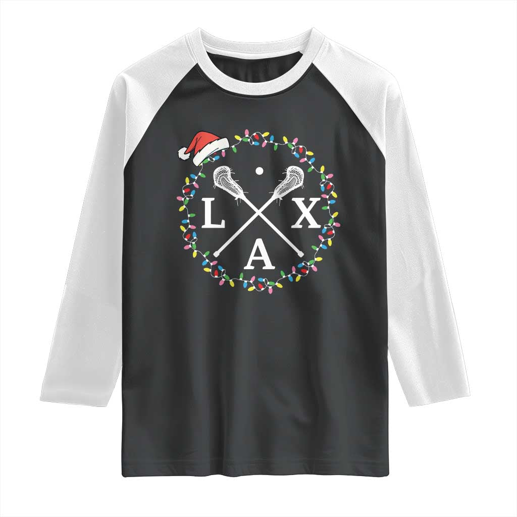 Funny Christmas Lacrosse Lax Stick Santa Hat Raglan Shirt TS11 Black White Print Your Wear