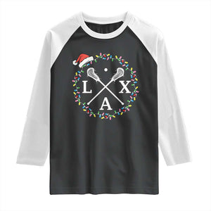 Funny Christmas Lacrosse Lax Stick Santa Hat Raglan Shirt TS11 Black White Print Your Wear