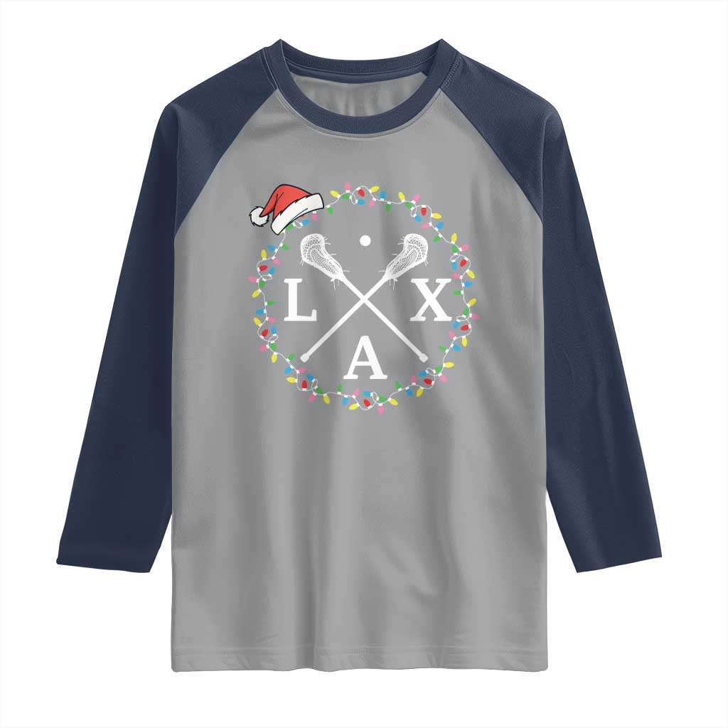 Funny Christmas Lacrosse Lax Stick Santa Hat Raglan Shirt TS11 Sport Gray Navy Print Your Wear