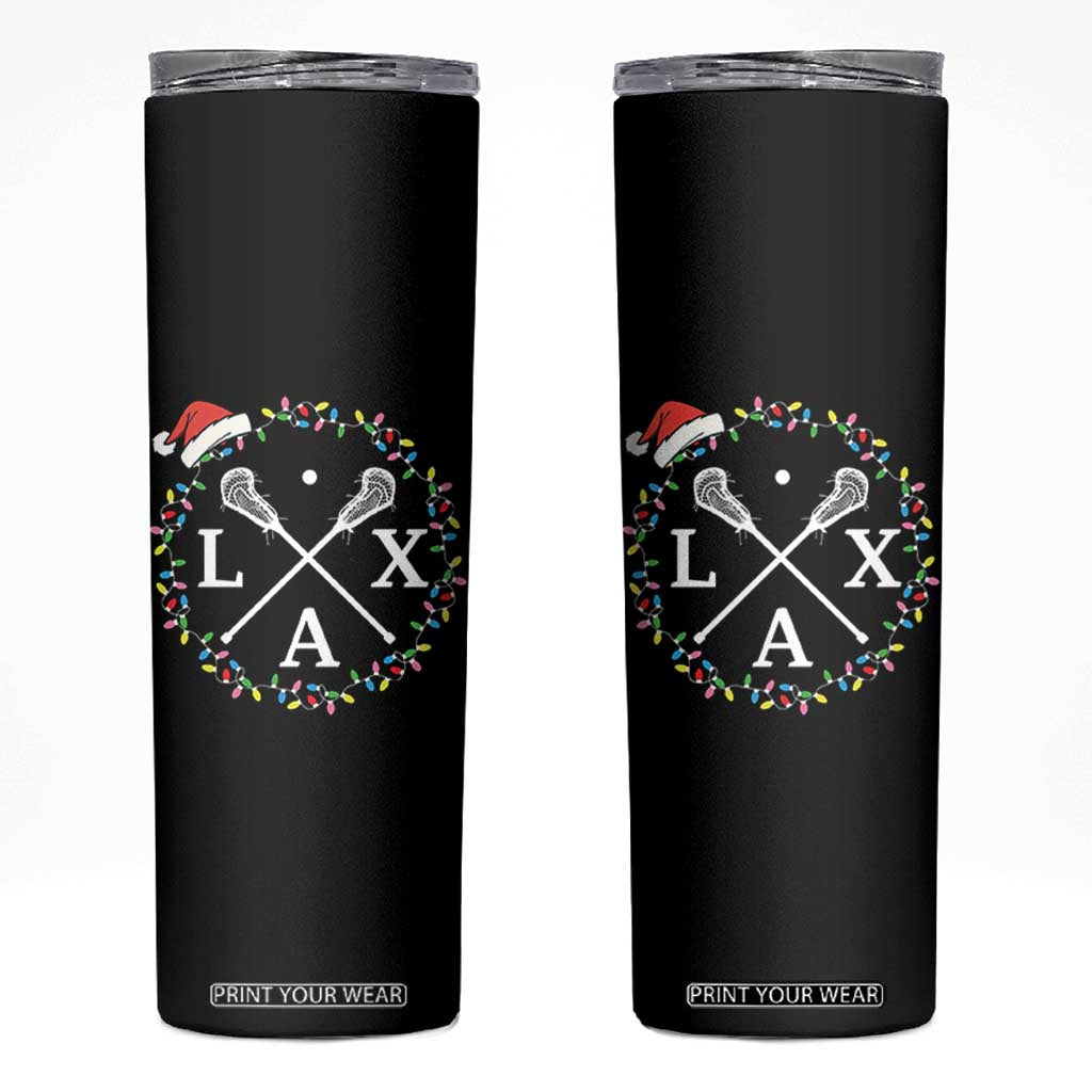 Funny Christmas Lacrosse Lax Stick Santa Hat Skinny Tumbler TS11 Black Print Your Wear