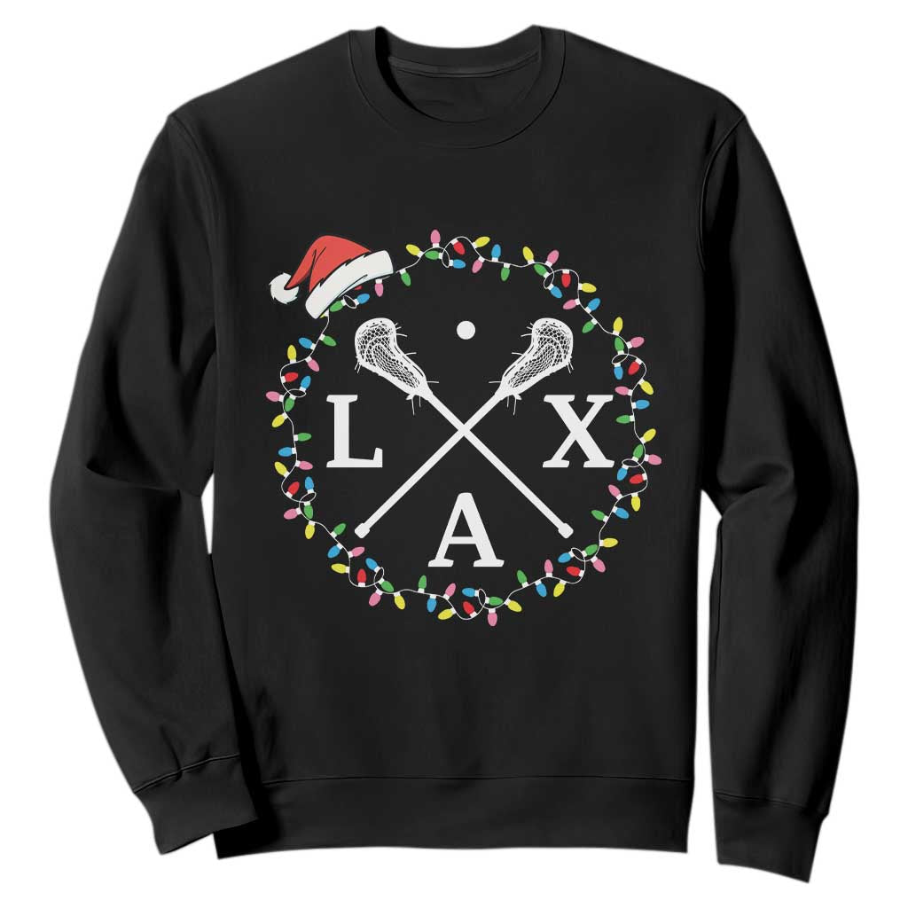 Funny Christmas Lacrosse Lax Stick Santa Hat Sweatshirt - Print Your Wear