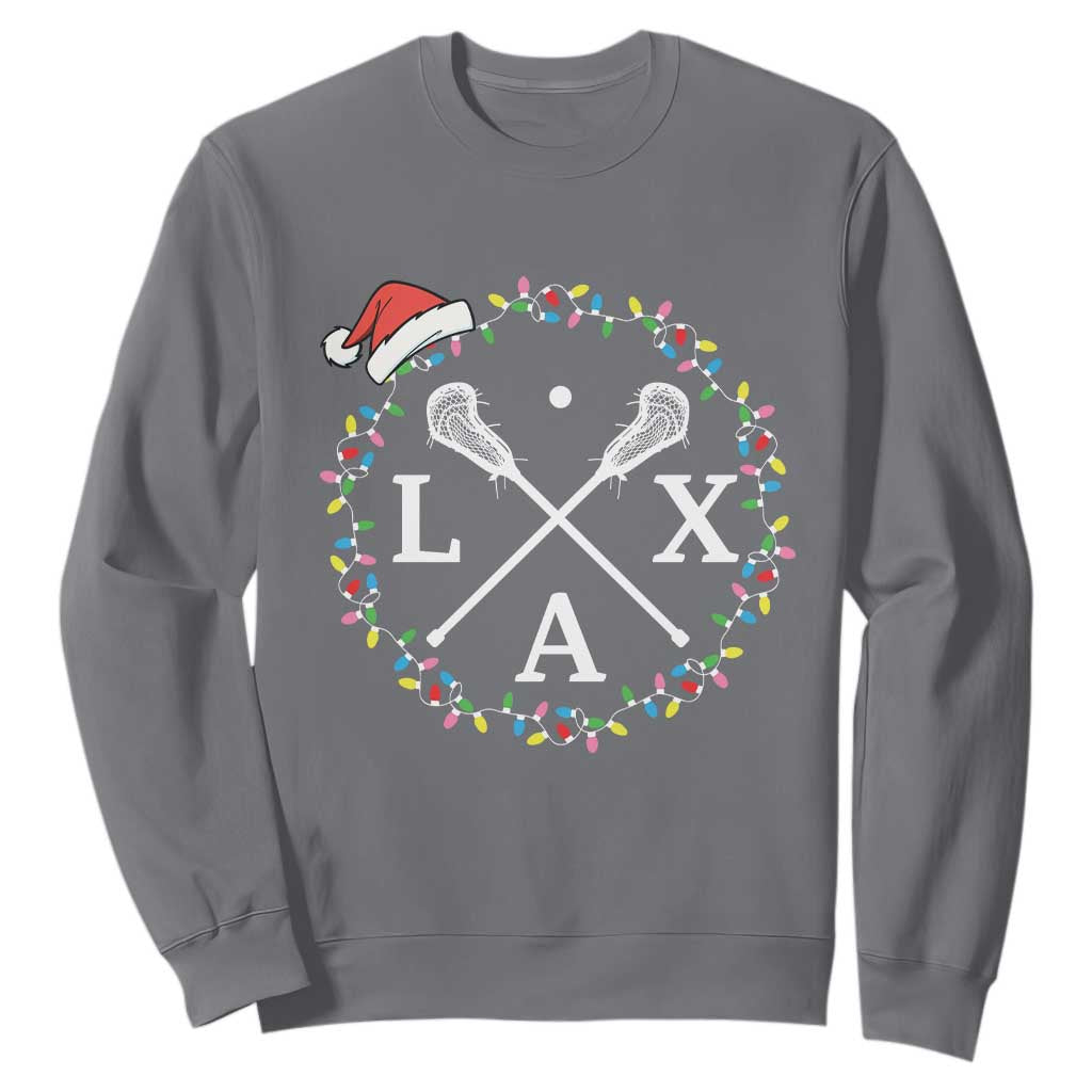 Funny Christmas Lacrosse Lax Stick Santa Hat Sweatshirt TS11 Charcoal Print Your Wear