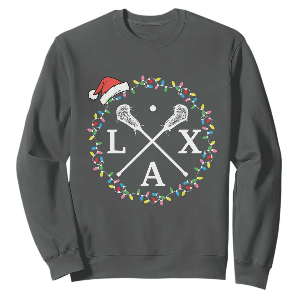 Funny Christmas Lacrosse Lax Stick Santa Hat Sweatshirt TS11 Dark Heather Print Your Wear