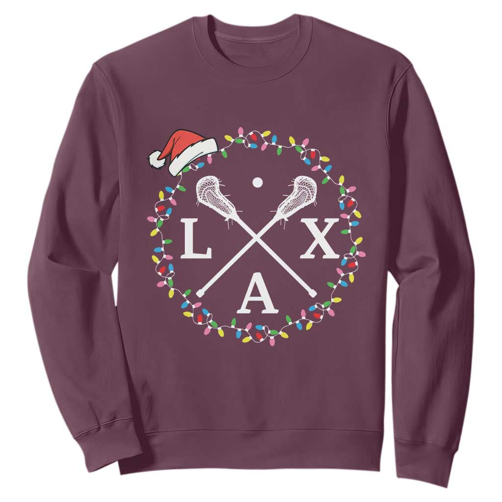 Funny Christmas Lacrosse Lax Stick Santa Hat Sweatshirt TS11 Maroon Print Your Wear