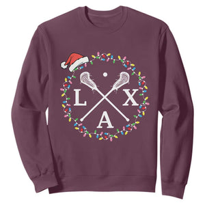 Funny Christmas Lacrosse Lax Stick Santa Hat Sweatshirt TS11 Maroon Print Your Wear