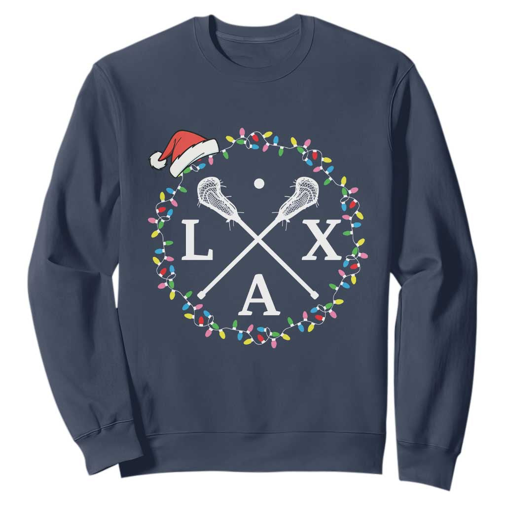 Funny Christmas Lacrosse Lax Stick Santa Hat Sweatshirt TS11 Navy Print Your Wear