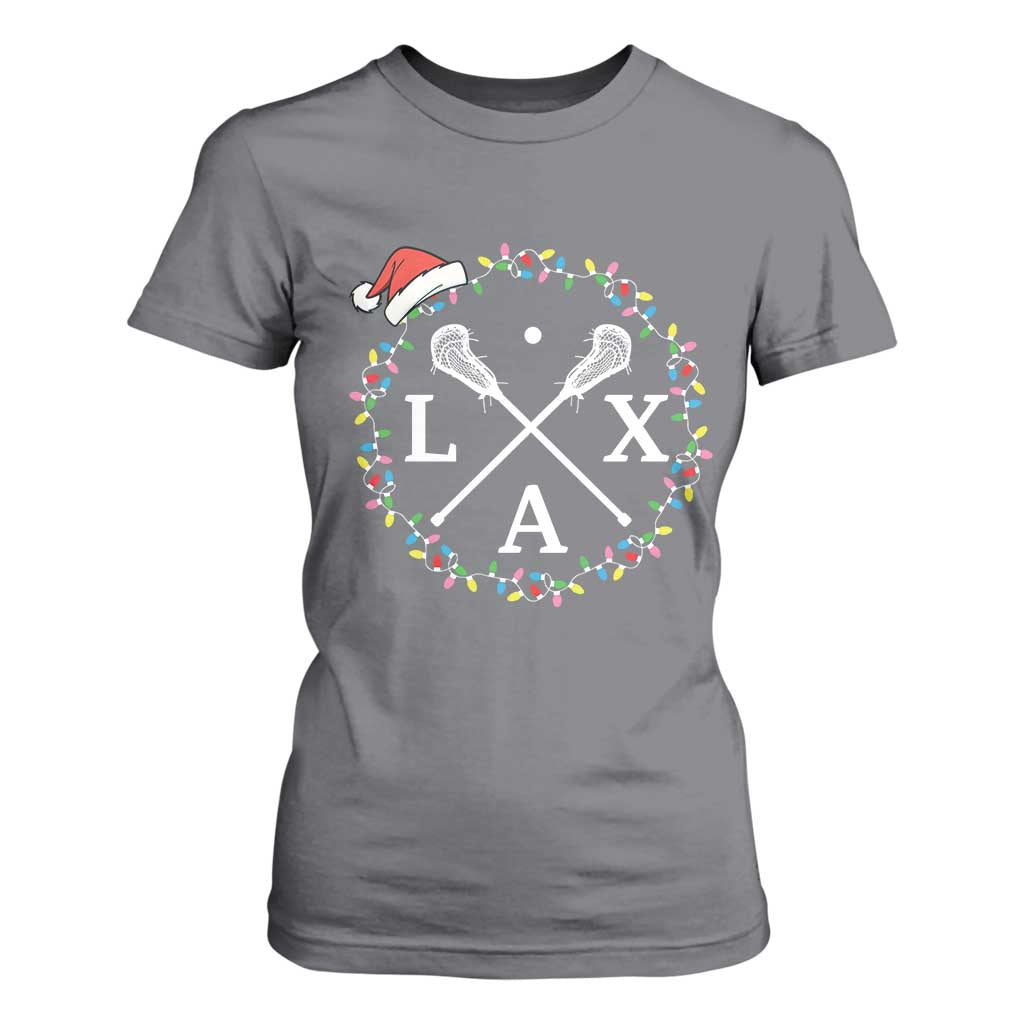 Funny Christmas Lacrosse Lax Stick Santa Hat T Shirt For Women TS11 Charcoal Print Your Wear