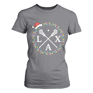 Funny Christmas Lacrosse Lax Stick Santa Hat T Shirt For Women TS11 Charcoal Print Your Wear