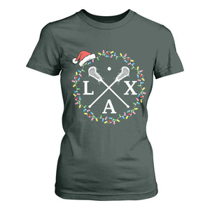 Funny Christmas Lacrosse Lax Stick Santa Hat T Shirt For Women TS11 Dark Forest Green Print Your Wear