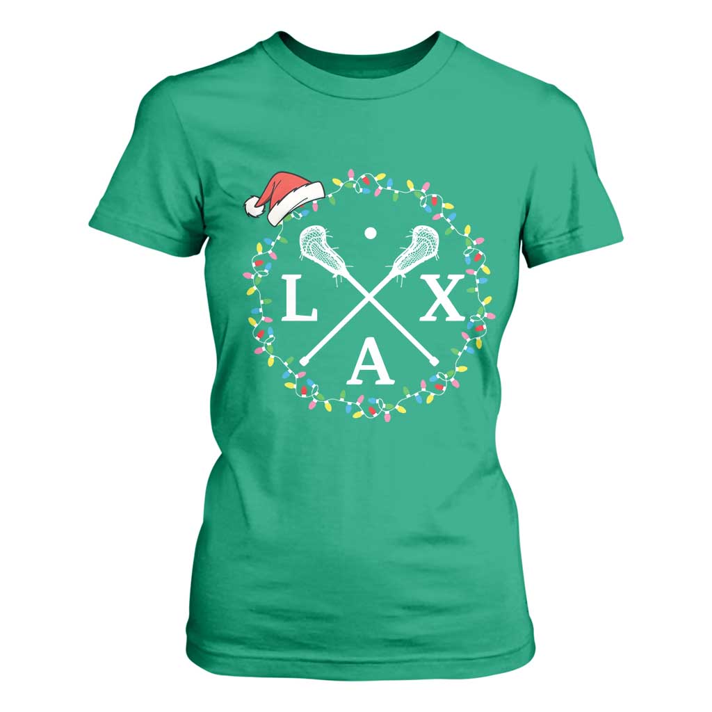 Funny Christmas Lacrosse Lax Stick Santa Hat T Shirt For Women - Print Your Wear