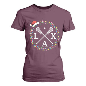 Funny Christmas Lacrosse Lax Stick Santa Hat T Shirt For Women TS11 Maroon Print Your Wear