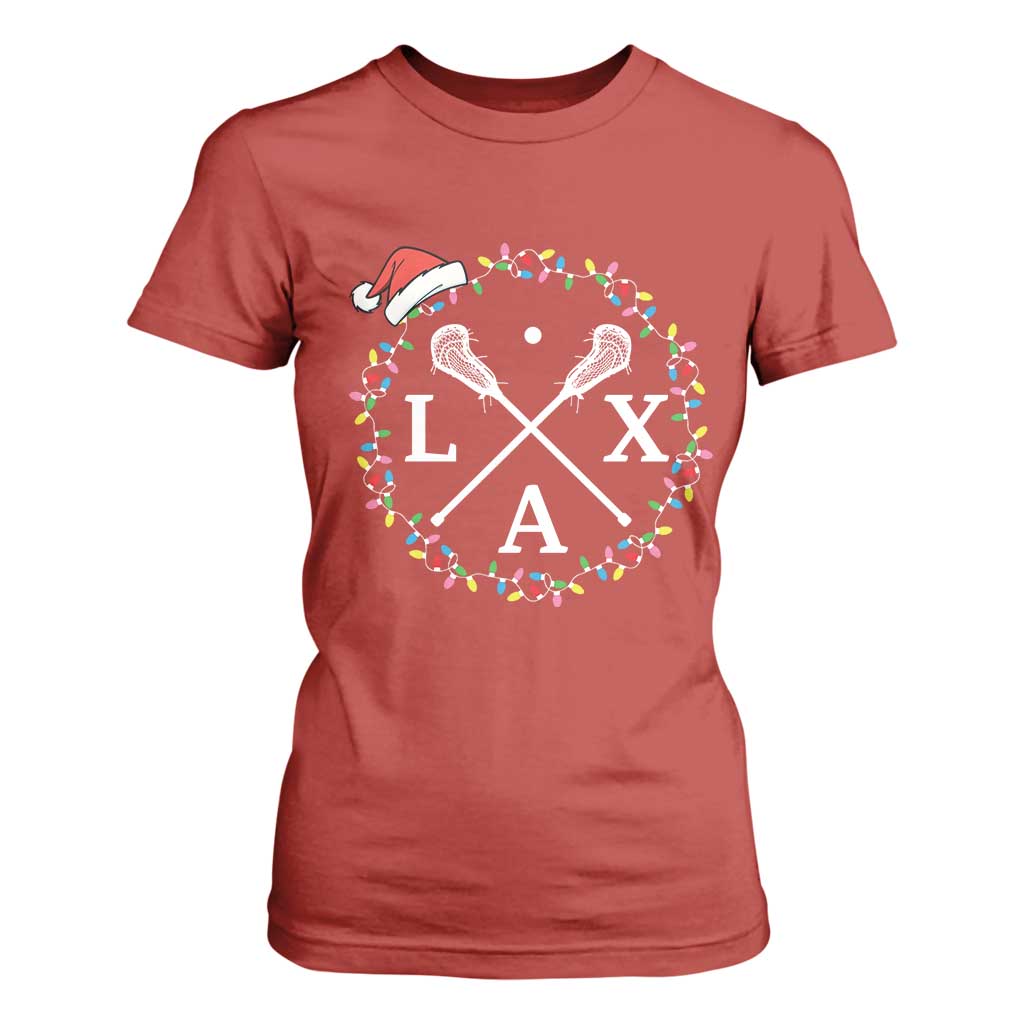 Funny Christmas Lacrosse Lax Stick Santa Hat T Shirt For Women TS11 Red Print Your Wear