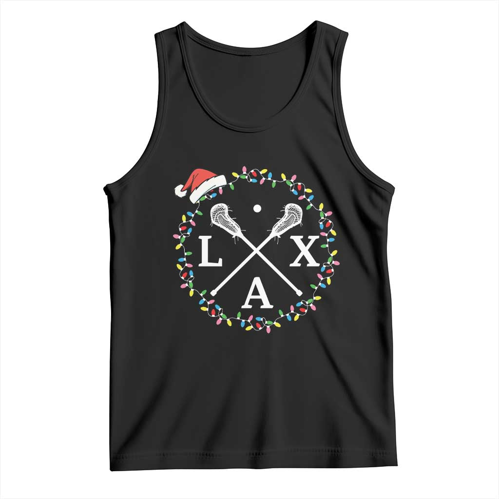 Funny Christmas Lacrosse Lax Stick Santa Hat Tank Top TS11 Black Print Your Wear
