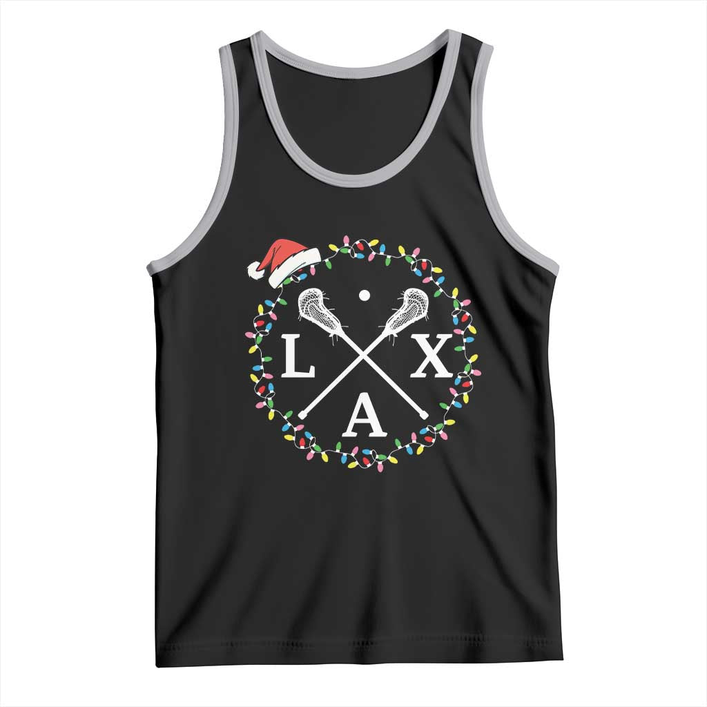 Funny Christmas Lacrosse Lax Stick Santa Hat Tank Top TS11 Black Athletic Heather Print Your Wear
