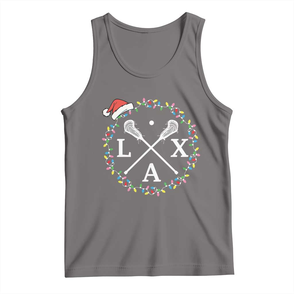 Funny Christmas Lacrosse Lax Stick Santa Hat Tank Top TS11 Deep Heather Print Your Wear