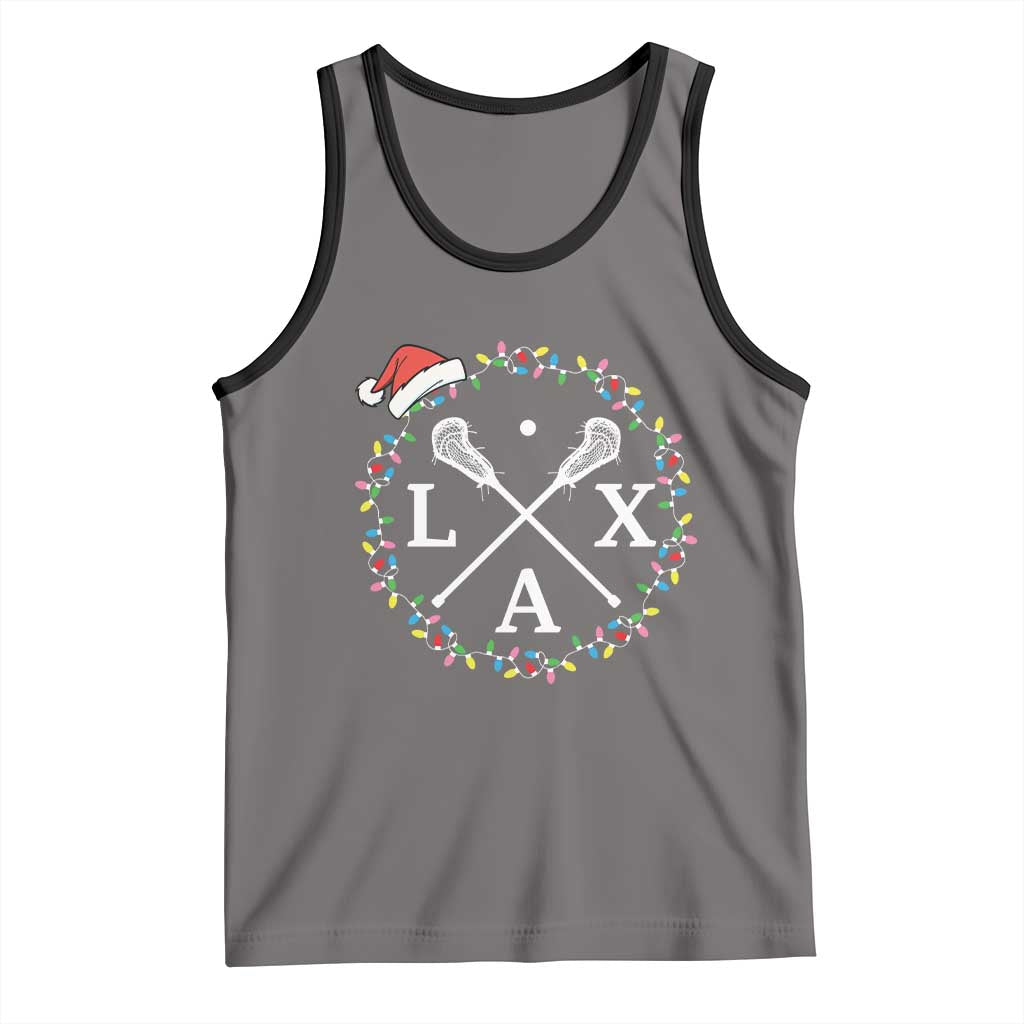 Funny Christmas Lacrosse Lax Stick Santa Hat Tank Top TS11 Deep Heather Black Print Your Wear