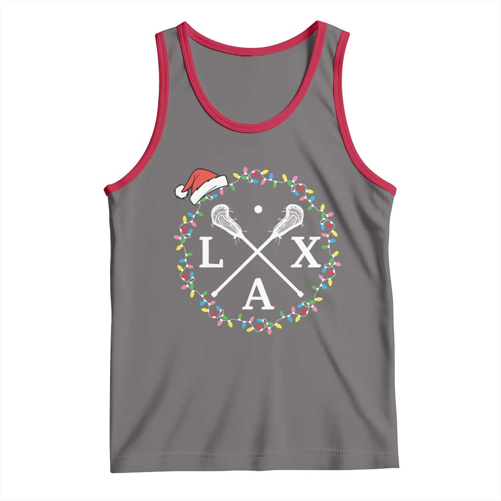 Funny Christmas Lacrosse Lax Stick Santa Hat Tank Top TS11 Deep Heather Red Print Your Wear