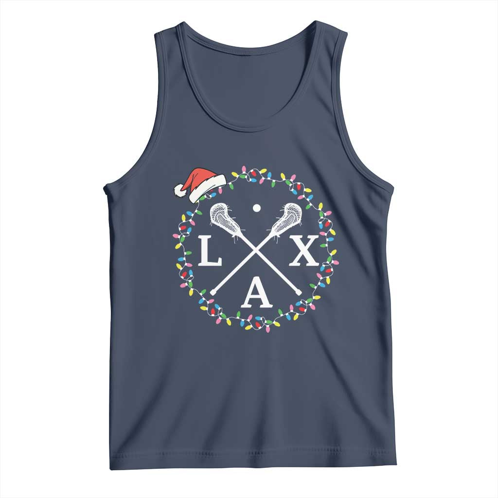 Funny Christmas Lacrosse Lax Stick Santa Hat Tank Top TS11 Navy Print Your Wear