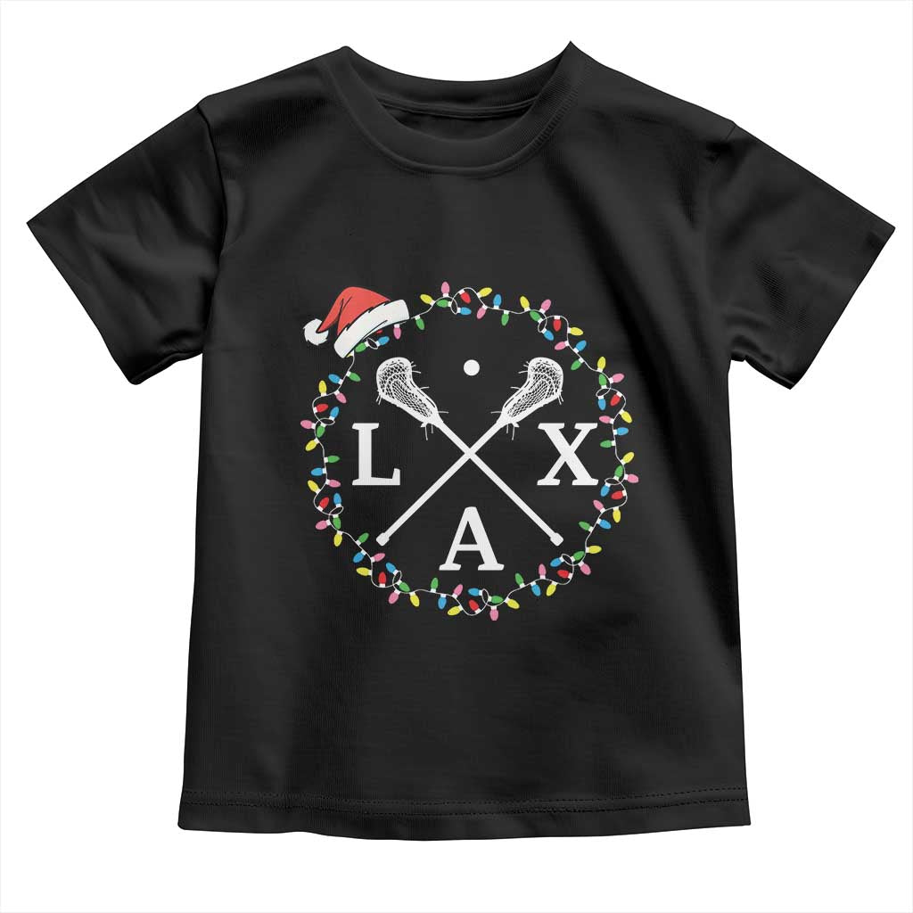 Funny Christmas Lacrosse Lax Stick Santa Hat Toddler T Shirt TS11 Black Print Your Wear