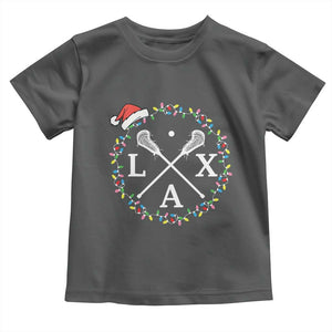 Funny Christmas Lacrosse Lax Stick Santa Hat Toddler T Shirt TS11 Dark Heather Print Your Wear
