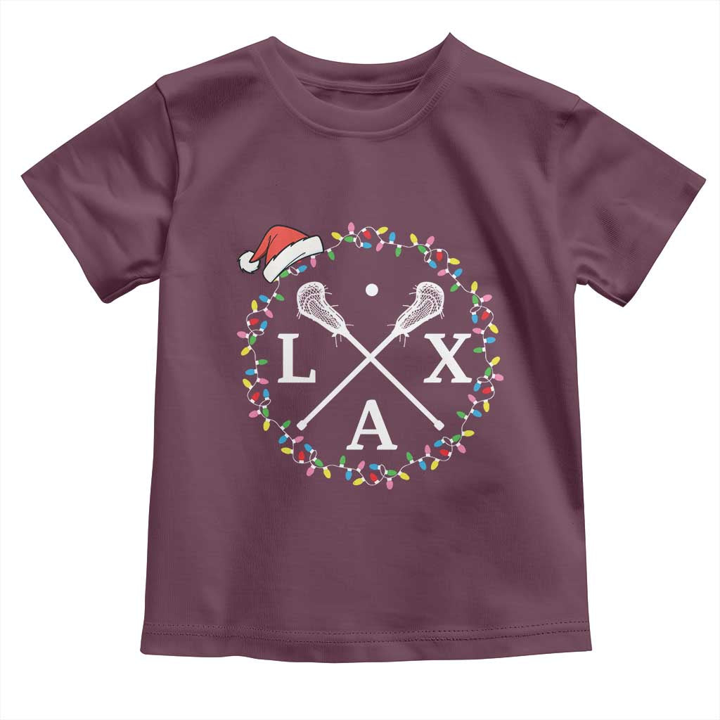 Funny Christmas Lacrosse Lax Stick Santa Hat Toddler T Shirt TS11 Maroon Print Your Wear