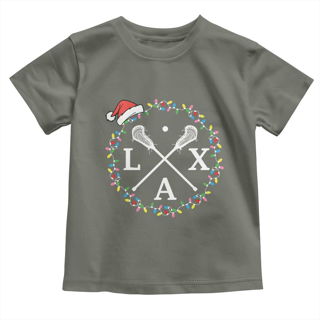 Funny Christmas Lacrosse Lax Stick Santa Hat Toddler T Shirt TS11 Military Green Print Your Wear