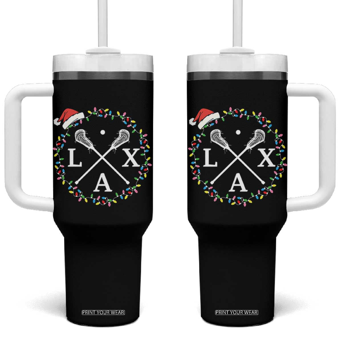 Funny Christmas Lacrosse Lax Stick Santa Hat Tumbler With Handle TS11 One Size: 40 oz Black Print Your Wear