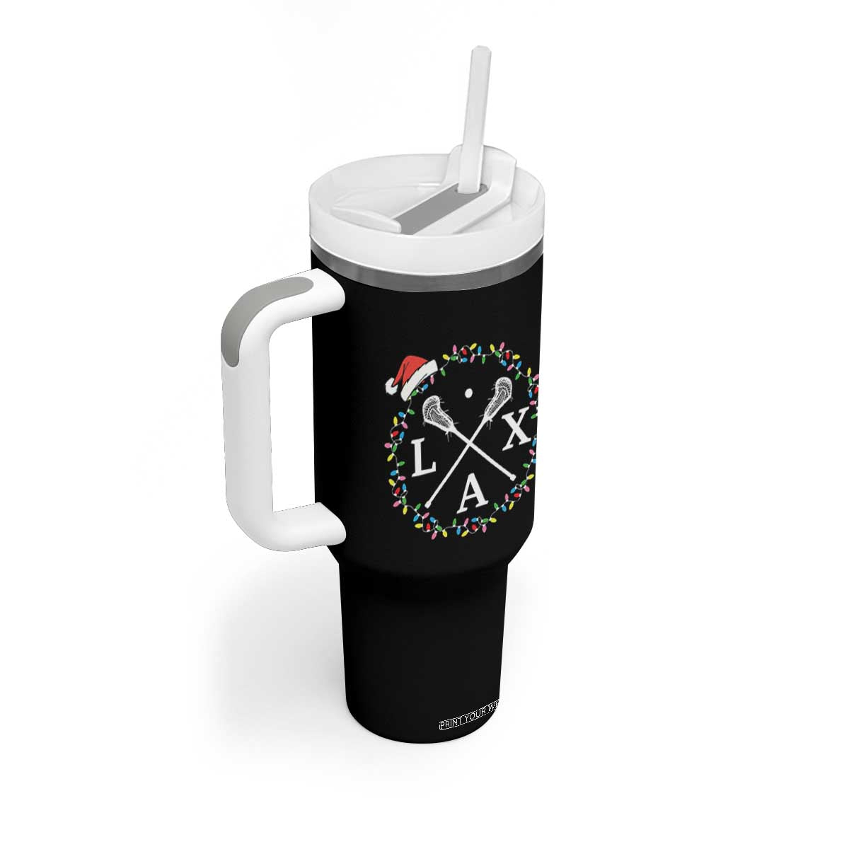 Funny Christmas Lacrosse Lax Stick Santa Hat Tumbler With Handle TS11 Print Your Wear
