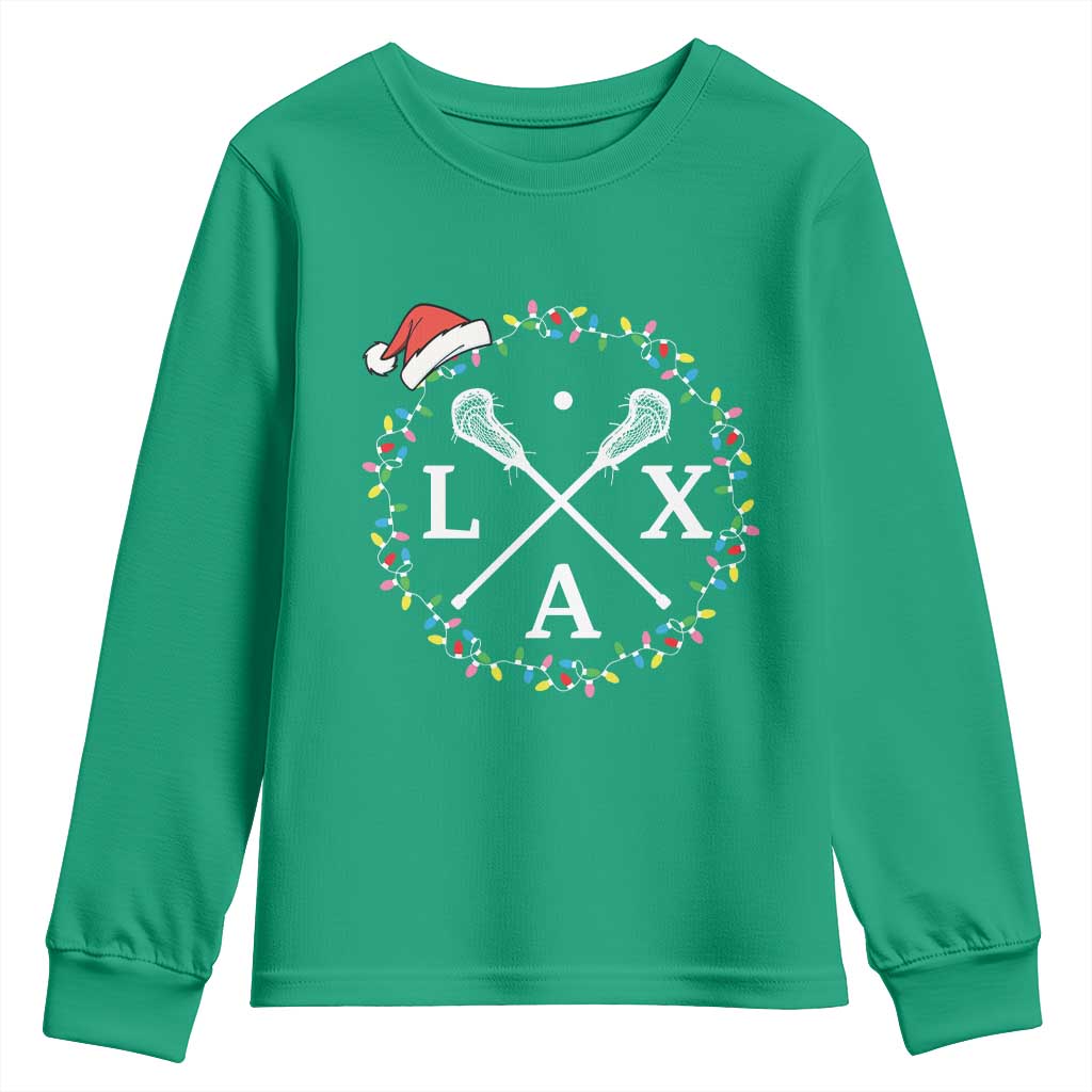 Funny Christmas Lacrosse Lax Stick Santa Hat Youth Sweatshirt - Print Your Wear