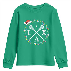 Funny Christmas Lacrosse Lax Stick Santa Hat Youth Sweatshirt - Print Your Wear