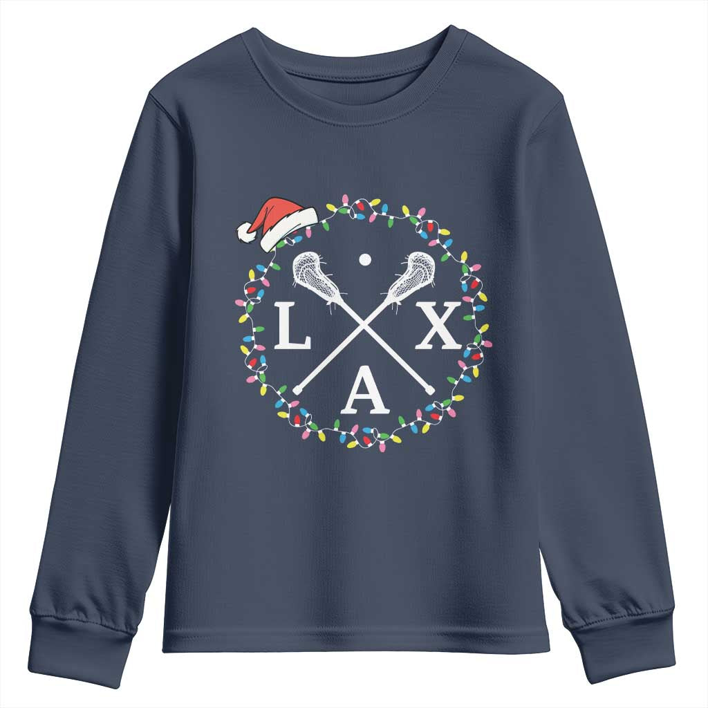 Funny Christmas Lacrosse Lax Stick Santa Hat Youth Sweatshirt TS11 Navy Print Your Wear