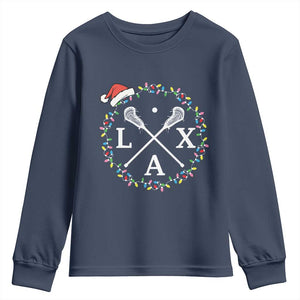 Funny Christmas Lacrosse Lax Stick Santa Hat Youth Sweatshirt TS11 Navy Print Your Wear
