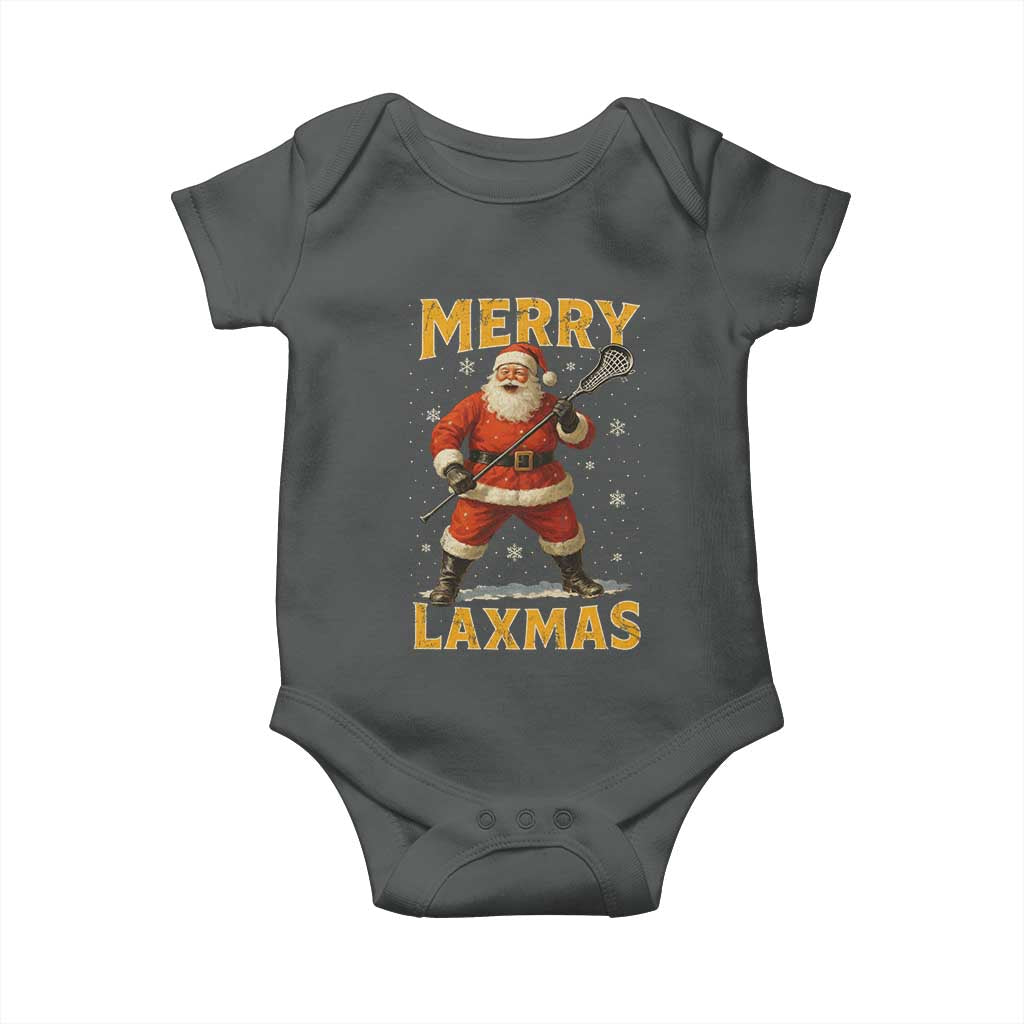 Funny Christmas Lacrosse Baby Onesie Merry Laxmas Santa Lax Player TS11 Dark Heather Print Your Wear