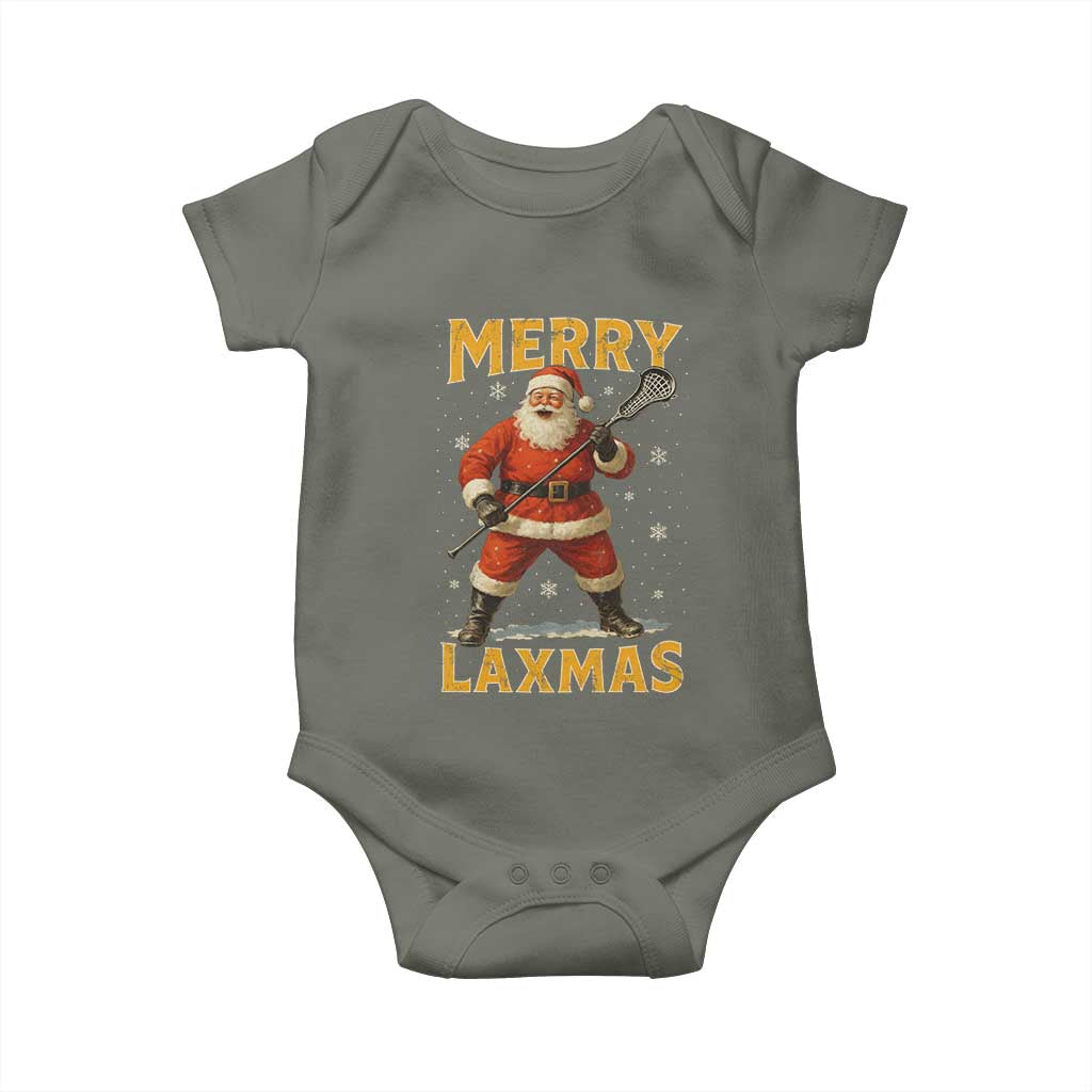 Funny Christmas Lacrosse Baby Onesie Merry Laxmas Santa Lax Player TS11 Military Green Print Your Wear