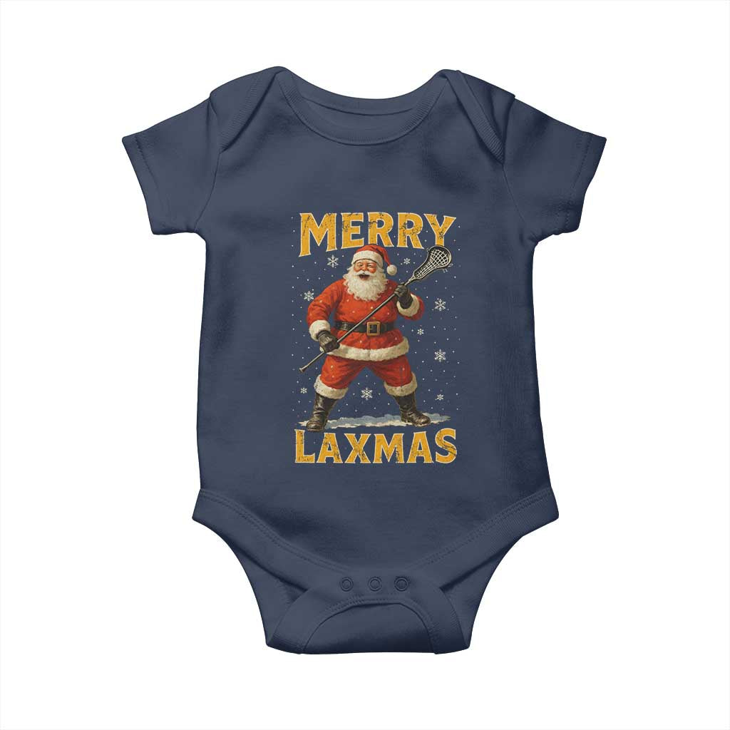 Funny Christmas Lacrosse Baby Onesie Merry Laxmas Santa Lax Player TS11 Navy Print Your Wear