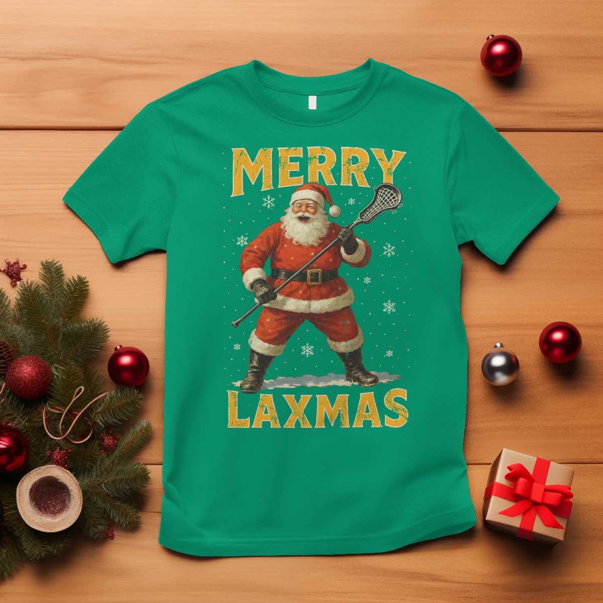 Funny Christmas Lacrosse T Shirt Merry Laxmas Santa Lax Player TS11 Irish Green Print Your Wear