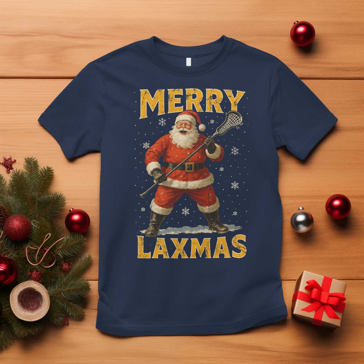 Funny Christmas Lacrosse T Shirt Merry Laxmas Santa Lax Player TS11 Navy Print Your Wear