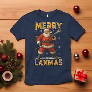 Funny Christmas Lacrosse T Shirt Merry Laxmas Santa Lax Player TS11 Navy Print Your Wear