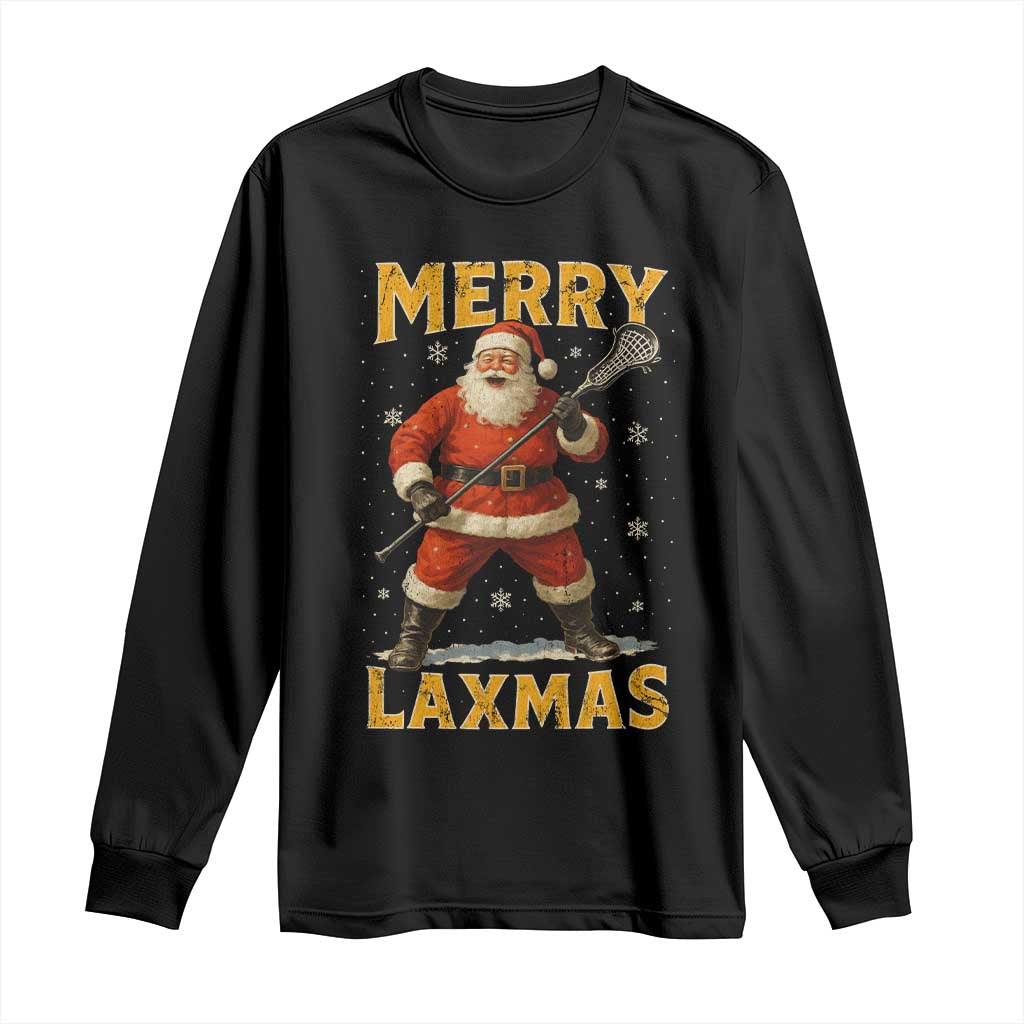 Funny Christmas Lacrosse Long Sleeve Shirt Merry Laxmas Santa Lax Player TS11 Black Print Your Wear