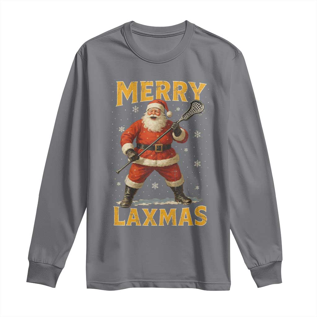 Funny Christmas Lacrosse Long Sleeve Shirt Merry Laxmas Santa Lax Player TS11 Charcoal Print Your Wear